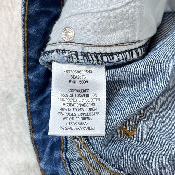 Bongo Cut Off Raw Hem Jean Shorts Size 7 Crochet Lace Aztec Print Mosaic Boho - Picture 3 of 6